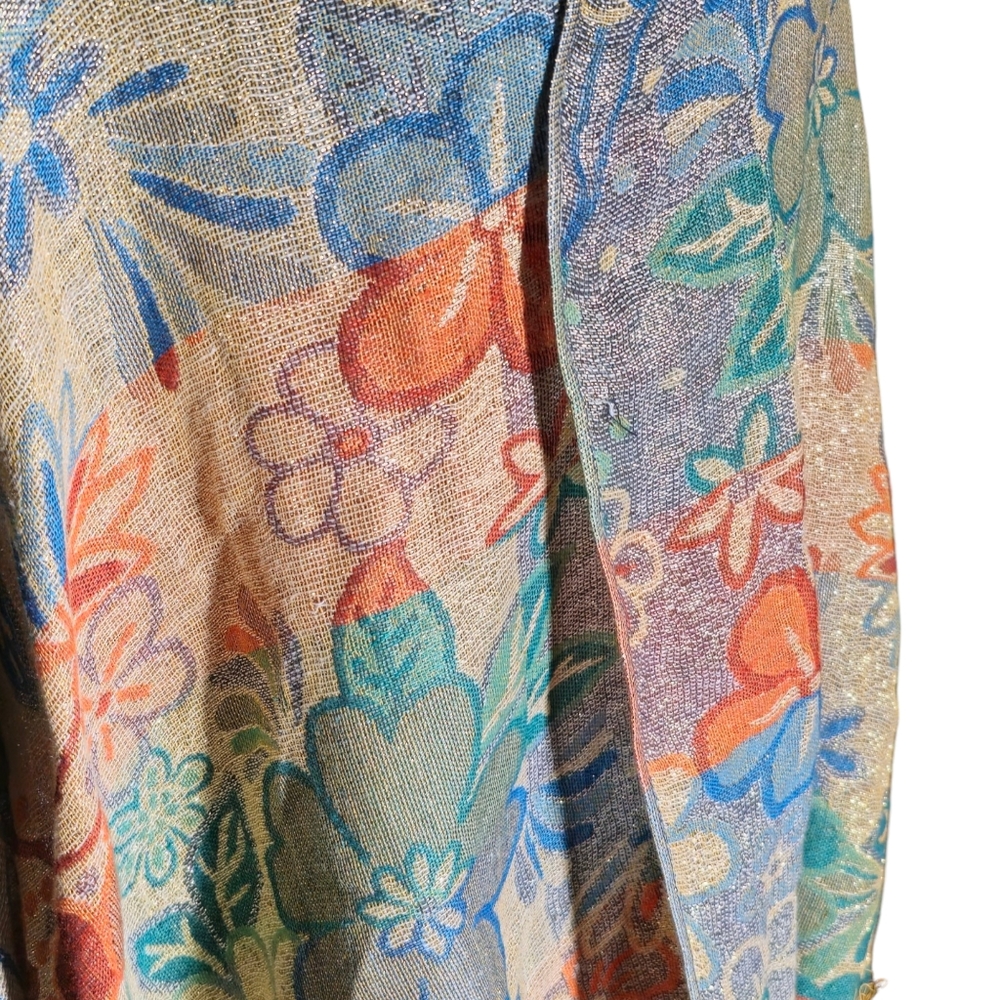 Colorful Floral Metallic Gold Scarf - Picture 3 of 3